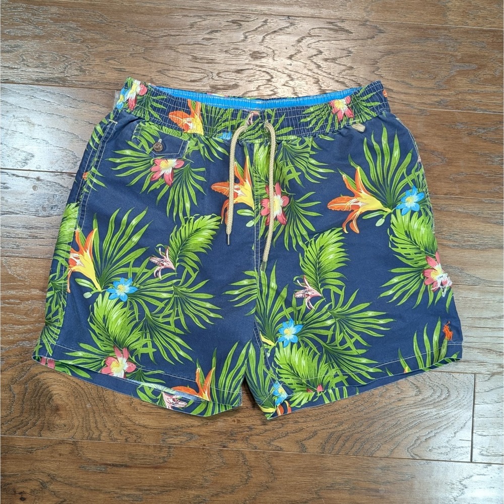 Polo Ralph Lauren Swimwear Trunks Shorts Mens Navy Blue Floral Tropical Size‎ M